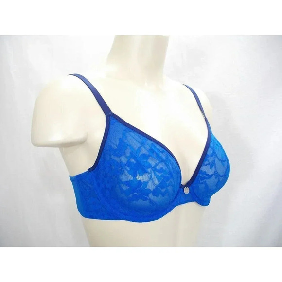 34B DKNY 451238 Signature Lace Unpadded Underwire Bra Blue NWT  New with Tags - Picture 2 of 4